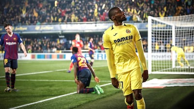 Villarreal Toko Ekambi celebrates after scoring. EPA