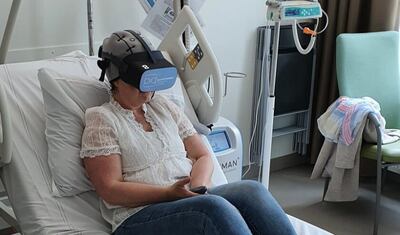 The virtual reality glasses have been used to treat pain anxiety, to reduce stress, for rehabilitation and for training staff. Photo: SyncVR Medical