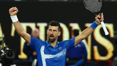 Novak Djokovic celebrates after winning his Australian Open quarter-final match against Carlos Alcaraz at Melbourne Park, on January 22, 2025. Reuters