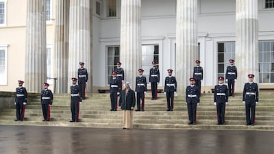 President Sheikh Mohamed with UAE officer cadets at The Royal Military Academy Sandhurst in 2020. Rashed Al Mansoori / UAE Ministry of Presidential Affairs
