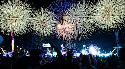 The 40-minute New Year's Eve 2021 fireworks display at Sheikh Zayed Heritage Festival in Al Wathba, Abu Dhabi. Victor Besa / The National