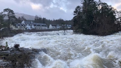 Rough water at the Falls of Dochart in Killin, Stirling, after the storm blew through the area overnight. PA