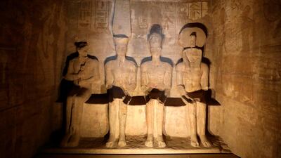 Hieroglyphs and statues at the Great Temple of Abu Simbel, south of Aswan in upper Egypt. AFP