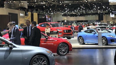 Cars displayed at the Dubai International Motor Show in Dubai. Satish Kumar for The National