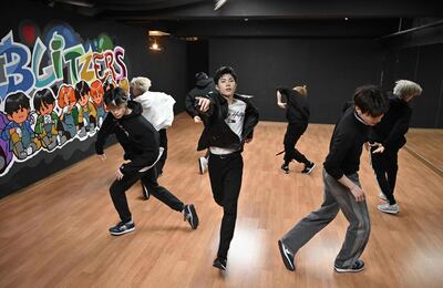 Blitzers performing during their dance practise session at a rehearsal studio in Seoul. AFP