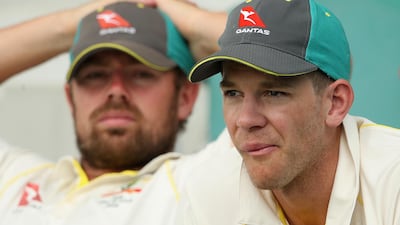 Tim Paine of Australia looks on during day four of the Second Test match between Australia and Pakistan. Getty Images