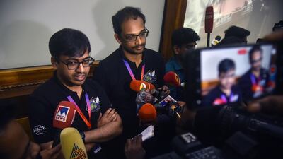 Skyroot Aerospace chief executive Pawan Chandana, left, and founder Naga Bharath Daka. EPA