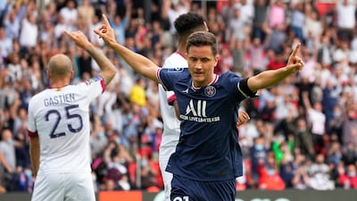 Ander Herrera celebrates after scoring Paris Saint-Germain's opening goal against Clermont. AP