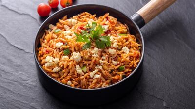One-pot orzo pasta with zucchini and chickpeas. Photo: The Beet Box