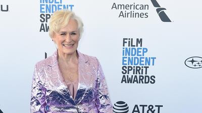 Glenn Close and her dog, Sir Pippin of Beanfield, arrive at the 34th Film Independent Spirit Awards on Saturday, February 23, 2019. AP