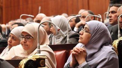 Female members of the Muslim Brotherhood’s Freedom and Justice Party (FJP) attend the first meeting of the Egyptian Shura Council after approving the new constitution.