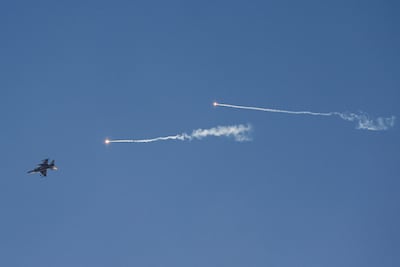 An Israeli Air Force fighter jet intercepts a hostile object over the border area with southern Lebanon in July 2024. AFP