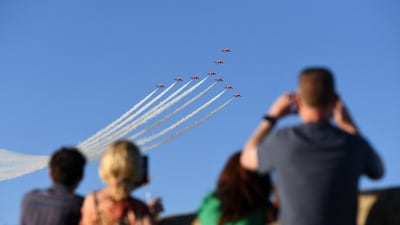 The Red Arrows fly over Carbis Bay and St Ives during the G7 summit. AFP