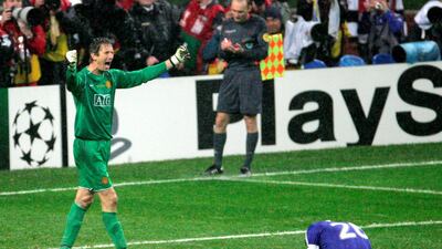 Manchester United v Chelsea 2007-08. Manchester United won 6-5 on penalties after the game had ended 1-1. The first, and so far only, all-English Champions League final was won by Manchester United. Cristiano Ronaldo's opener for United was cancelled out by Lampard. The game went to penalties and after John Terry had missed a spot-kick that would have won the tie, Edwin van der Sar saved Nicolas Anelka's effort to win it for United. Sergey Dolzhenko / EPA