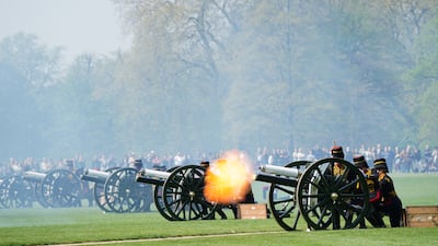 The King's Troop Royal Horse Artillery fire a 41-Gun Royal Salute in Hyde Park, London. PA