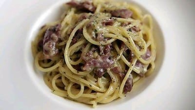 Spaghetti carbonara, as prepared by Marco Pierre White at Frankie's Restaurant & Bar.