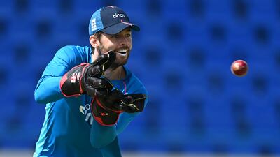 England wicketkeeper Ben Foakes catches during training in Antigua. Getty