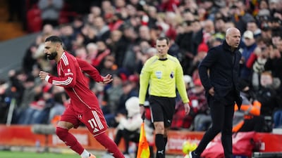 Liverpool's Mohamed Salah comes off the bench in the 26th minute due to an injury to Joe Gomez. PA