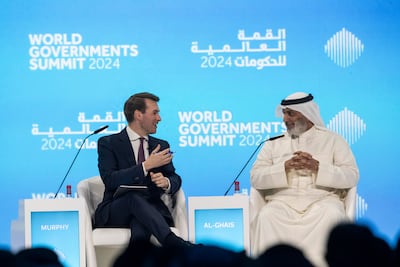 Opec Secretary General Haitham Al Ghais, right, at the World Governments Summit in Dubai. Antonie Robertson / The National