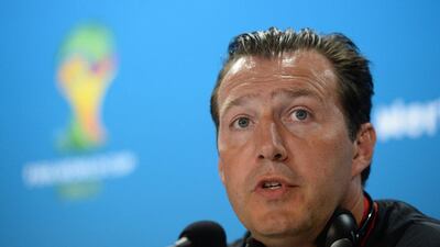 Belgium coach Marc Wilmots shown at a press conference on Monday ahead of his team's World Cup Group H opener on Tuesday at the 2014 World Cup in Brazil. Peter Powell / EPA / June 16, 2014