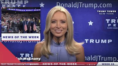 Kayleigh McEnany hosts a broadcast on Trump TV. Courtesy Facebook