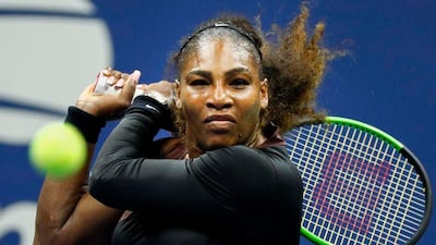 Serena Williams of the US hits a return to Karolina Pliskova of the Czech Republic during the US Open Tennis Championships. EPA