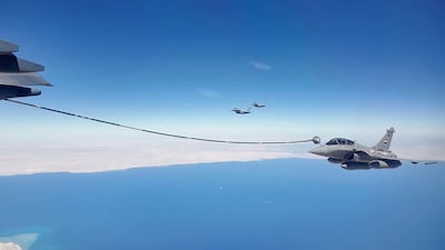 A Chinese tanker refuels an Egyptian Rafale during the Eagles of Civilisation 2026 joint exercises. Photo: Egyptian Armed Forces