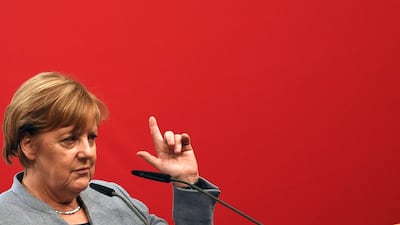 German Chancellor Angela Merkel speaks during a state elections campaigning event in Osnabrueck.EPA