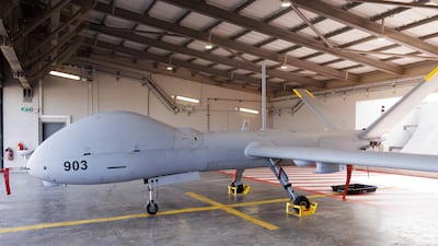 An Elbit Systems Hermes 900 UAV at at Palmachim Airbase in Israel. The company was the top-ranked arms manufacturer by revenue in the Middle East last year. Bloomberg