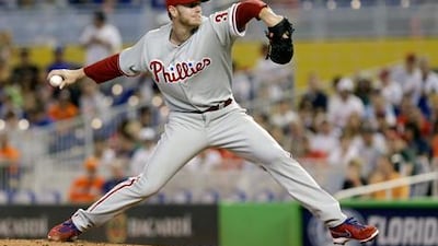 Philadelphia Phillies' Roy Halladay pitches against Miami.
