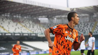 Cristiano Ronaldo celebrates after scoring in Cesena on Sunday. EPA