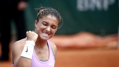 Sara Errani of Italy reacts after winning against Andrea Petkovic of Germany during their third round match for the French Open tennis tournament at Roland Garros in Paris, France, 30 May 2015. EPA/IAN LANGSDON