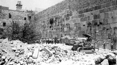 The destruction of the homes next to the Western Wall for a huge plaza on June 11, 1967. Hadani Dan/ National Archive