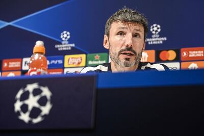 Royal Antwerp manager Mark van Bommel at a press conference ahead of their Champions League play-off first-leg match against AEK Athens last month. AFP