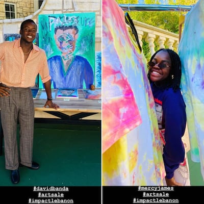 Madonna has posted photos of two of her children, David Banda and Mercy James, with works of art they are selling to raise money for Impact Lebanon. Instagram / Madonna