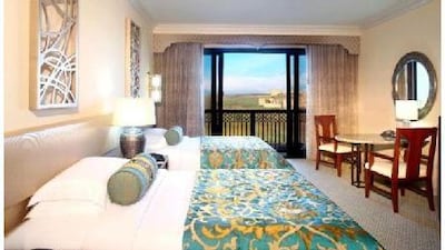 A handout photo of Deluxe Queen room with Golf view at Mazagan Beach Resort in Morocco.