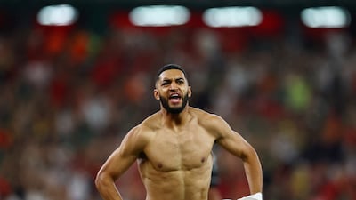 Morocco's Ismael Saibari celebrates after scoring the winning penalty in the shootout against the Netherlands. Reuters