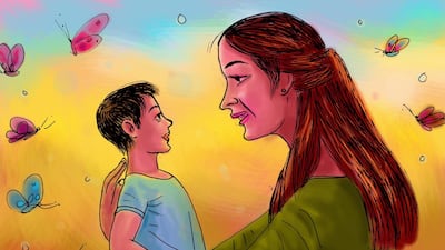 Georgia Tolley and her son, Arthur, lived in an isolation room in the Butterfly Ward in Great Ormond Street Hospital, London. Illustration: Mathew Kurian / The National