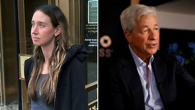 Frank founder Charlie Javice and JPMorgan and Chase chief executive Jamie Dimon. AP Photo, Reuters