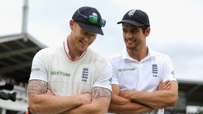 England captain Alastair Cook, right, speaks with Ben Stokes of England after winning the first Test match between England and New Zealand at Lord's Cricket Ground on May 25, 2015 in London, England. (Photo by Gareth Copley/Getty Images)