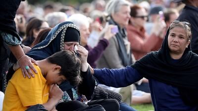 Members of the Muslim community attend the National Remembrance Service at North Hagley Park in Christchurch on March 29, 2019. AFP