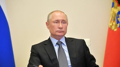 Russian President Vladimir Putin attends a meeting on the situation with the spread of the COVID-19 disease caused by the SARS-CoV-2 coronavirus in Russia, via teleconference call at Novo-Ogaryovo state residence, outside Moscow, Russia, 13 April 2020. EPA