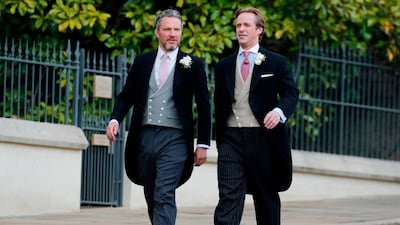 Thomas Kingston, right, arrives for his wedding ceremony to Lady Gabriella Windsor. AFP