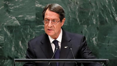 FILE PHOTO: Cyprus President Nicos Anastasiades addresses the 74th session of the United Nations General Assembly at U.N. headquarters in New York City, New York, U.S., September 26, 2019. REUTERS/Lucas Jackson/File Photo