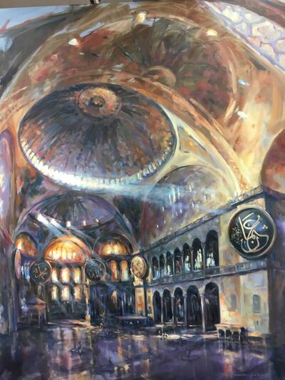 'Grand Space' (2019) by Michael Arnold includes calligraphic elements for which he sought the help of Wissam Shawkat. Courtesy Tashkeel