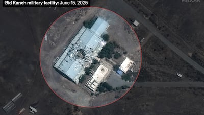 A satellite image appears to show damage to a warehouse at Bid Kaneh military site in Iran. Photo: Maxar Technologies