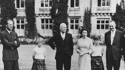 Dwight Eisenhower, US president at the time, with the queen, Prince Philip, Princess Anne and Prince Charles at Balmoral Castle in 1959. Getty