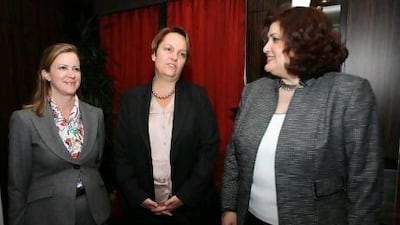 Erin Miller Rankin , left, Cynthia Corby, centre, and Rana Ghandour Salhab think there should be more women in management. Pawan Singh / The National