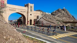 Cyclists on the UAE Tour were among the first to pass through Masfout Gate. Photo: Abu Dhabi Sports Council / X