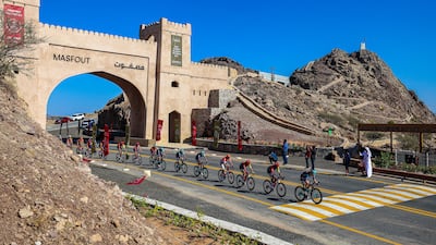 Cyclists of the UAE Tour were among the first to pass through Masfout Gate. Photo: Abu Dhabi Sports Council / X